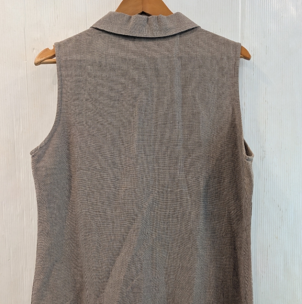 L.L. BEAN Brown Tan Houndstooth Button Front Midi Sleeveless Shirt Dress Size 14 - Picture 9 of 9